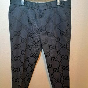 Authentic Vintage Gucci GG Monogram Slim Fit Dark Grey Cotton Blend  Pants 32x30